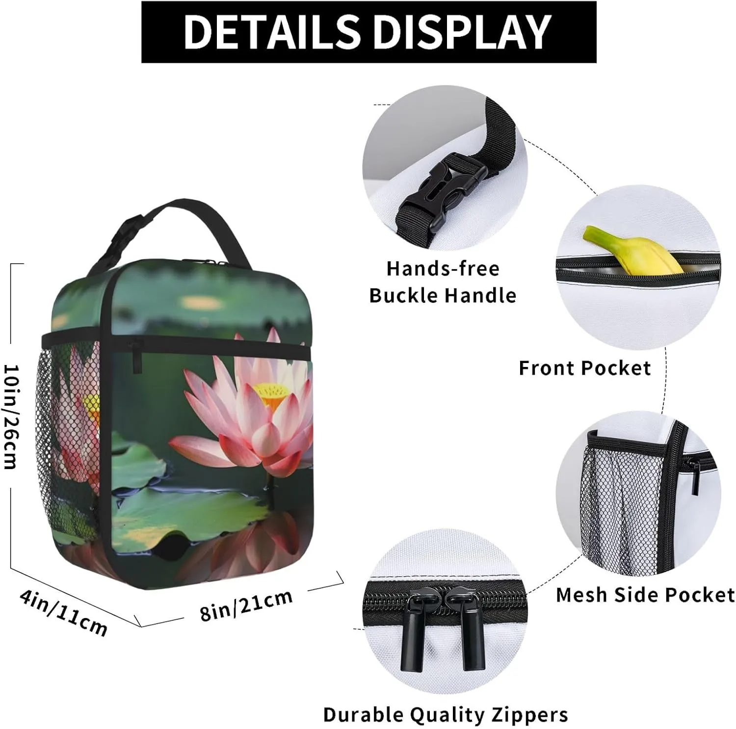 Insulated Lunch Bag for Men Women Reusable Lunch Box Beautiful Lotus Flower Lunchbox Leakproof Cooler Bags for Work Picnic