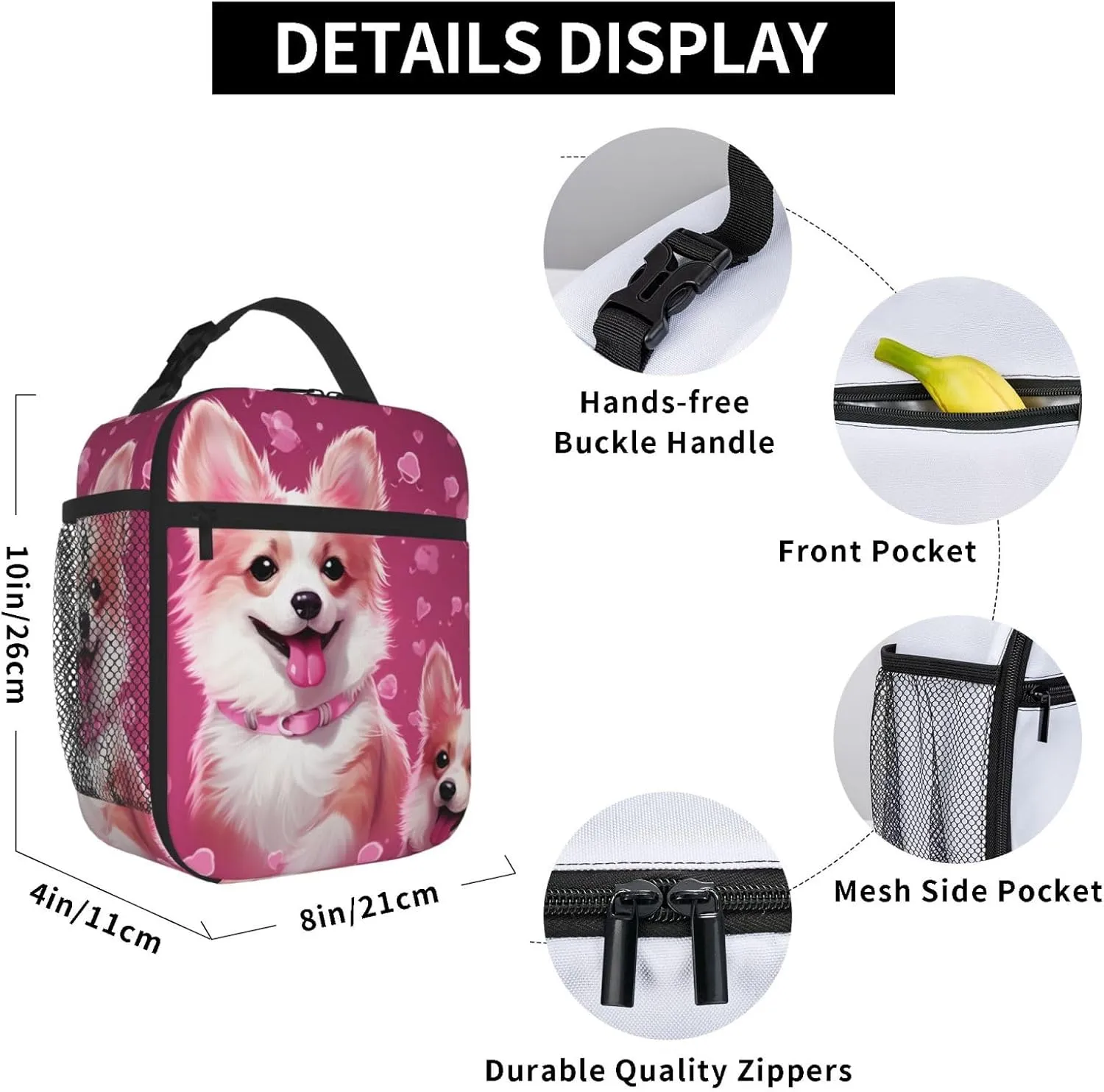 Insulated Lunch Bag for Men Women Reusable Lunch Box Cute Corgi Dog Lunchbox Leakproof Cooler Bags for Work Picnic