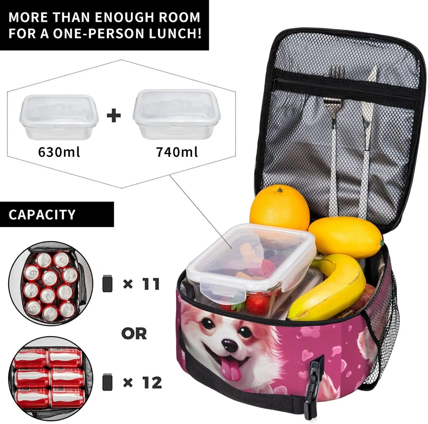 Insulated Lunch Bag for Men Women Reusable Lunch Box Cute Corgi Dog Lunchbox Leakproof Cooler Bags for Work Picnic