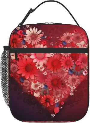 Insulated Lunch Bag for Men Women Reusable Lunch Box Valentine Day Heart Flower Lunchbox Leakproof Cooler Bags for Work Picnic