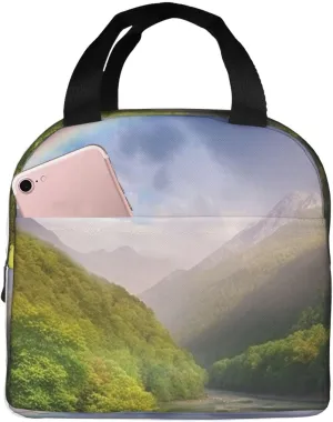 Insulated Lunch Bag Lunch box for Women Men Reusable Cooler Bag Mountain Valley with Rainbow Lunch Tote Bag for Work