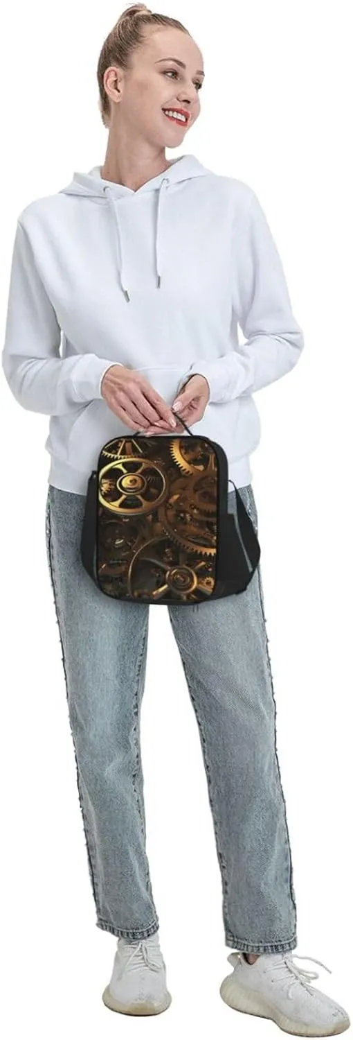 Insulated Lunch box for Men Women Reusable Lunch Bag Cool Steampunk Gears Cooler Tote Bags for Work Picnic