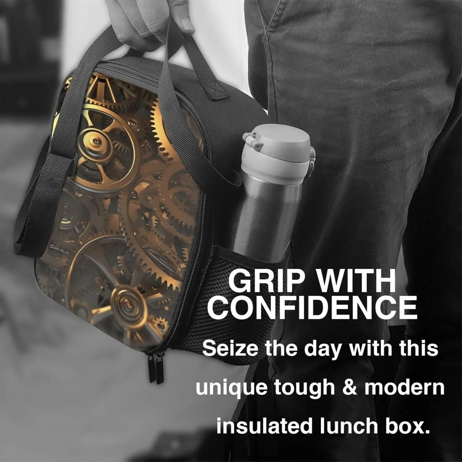 Insulated Lunch box for Men Women Reusable Lunch Bag Cool Steampunk Gears Cooler Tote Bags for Work Picnic