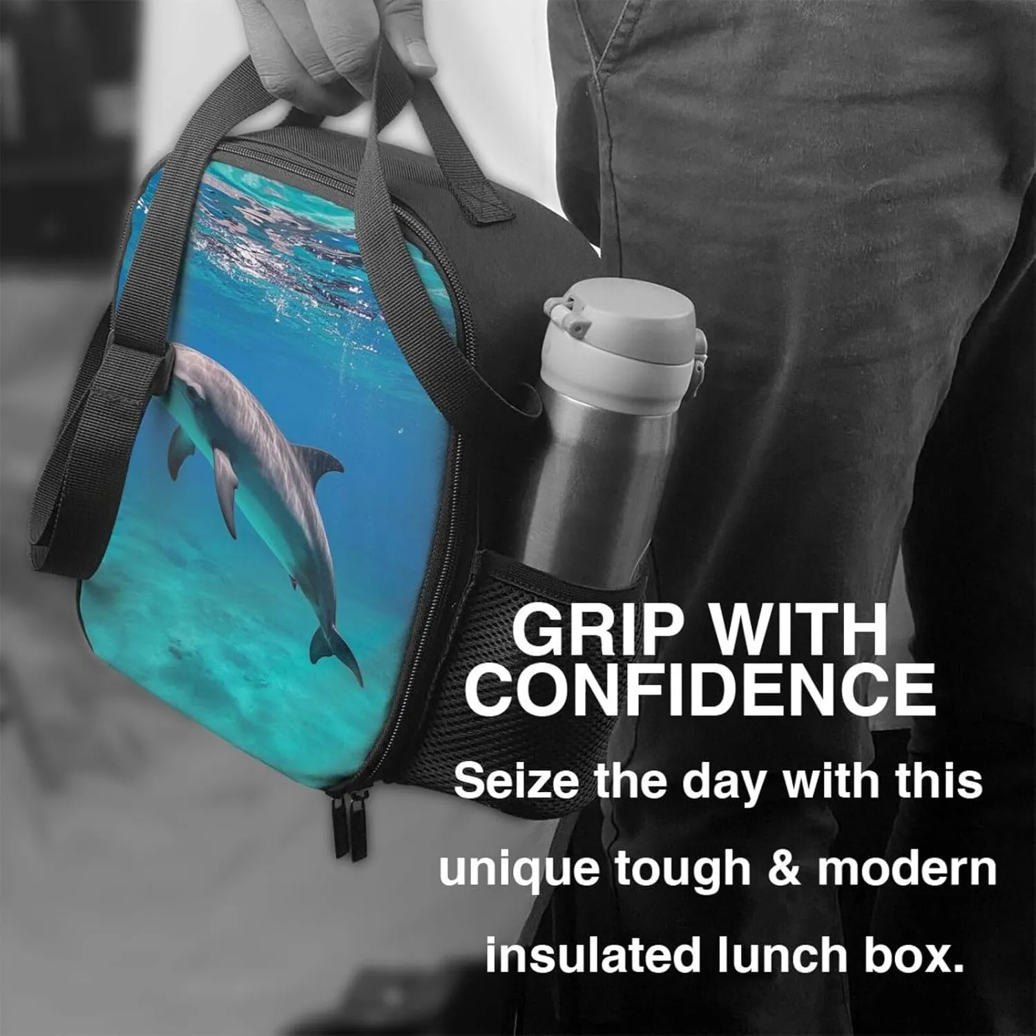 Insulated Lunch box for Men Women Reusable Lunch Bag Marine dolphin Cooler Tote Bags for Work Picnic