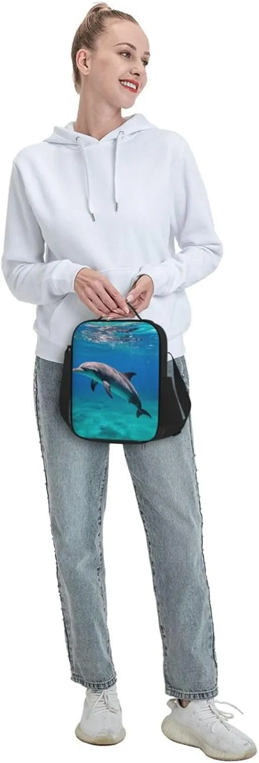 Insulated Lunch box for Men Women Reusable Lunch Bag Marine dolphin Cooler Tote Bags for Work Picnic