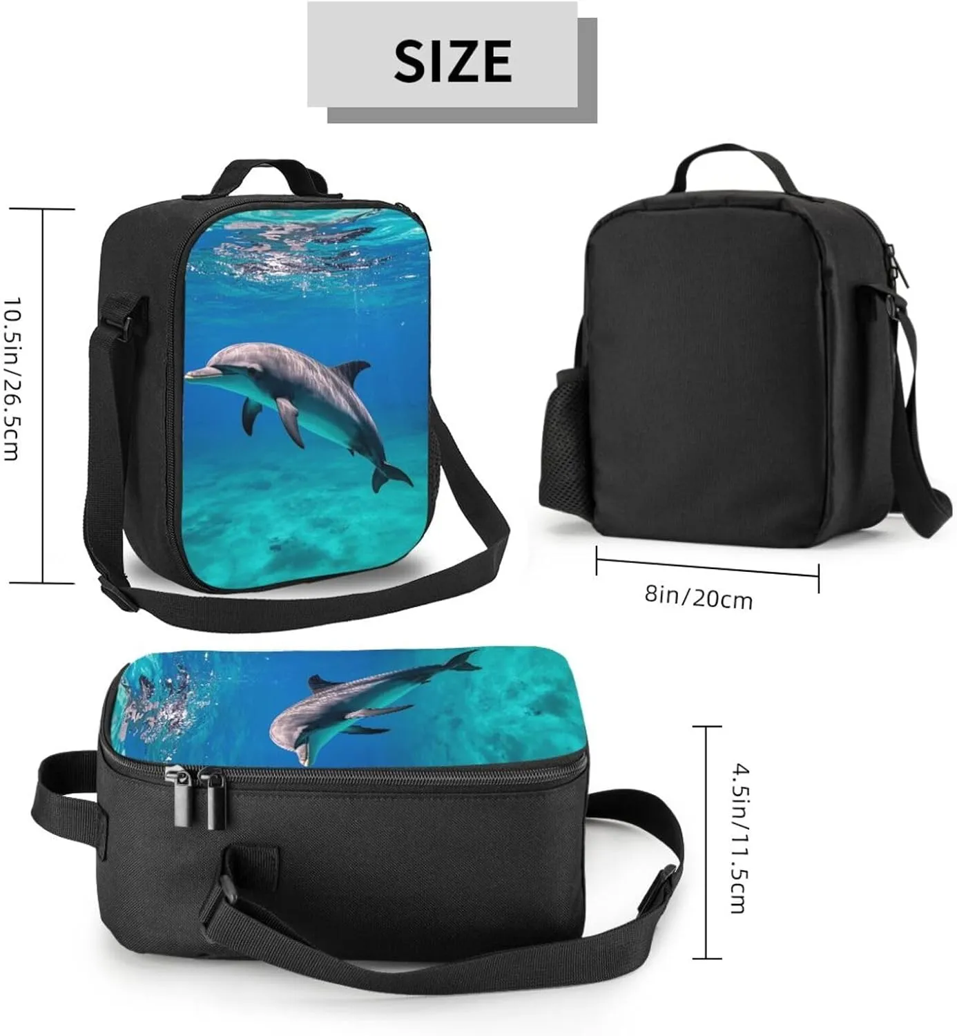 Insulated Lunch box for Men Women Reusable Lunch Bag Marine dolphin Cooler Tote Bags for Work Picnic