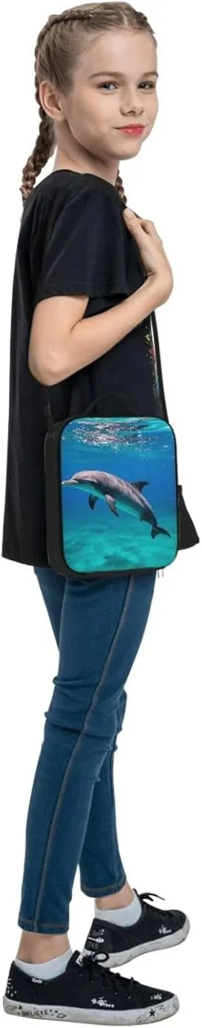 Insulated Lunch box for Men Women Reusable Lunch Bag Marine dolphin Cooler Tote Bags for Work Picnic