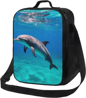 Insulated Lunch box for Men Women Reusable Lunch Bag Marine dolphin Cooler Tote Bags for Work Picnic