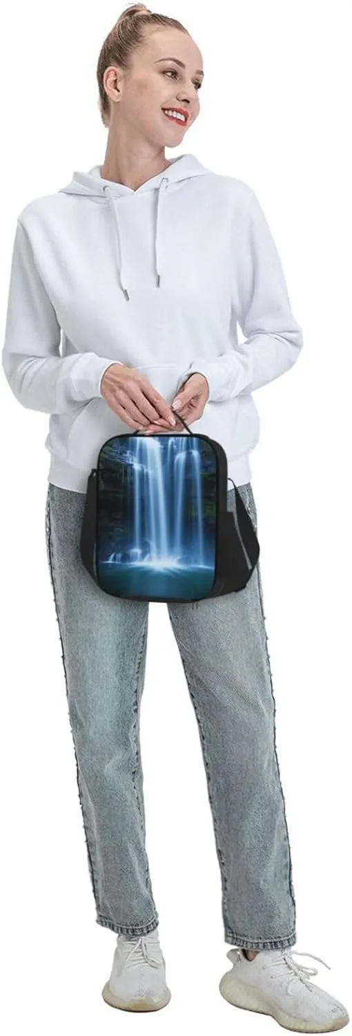 Insulated Lunch box for Men Women Reusable Lunch Bag Waterfall Flowing Down Cooler Tote Bags for Work Picnic