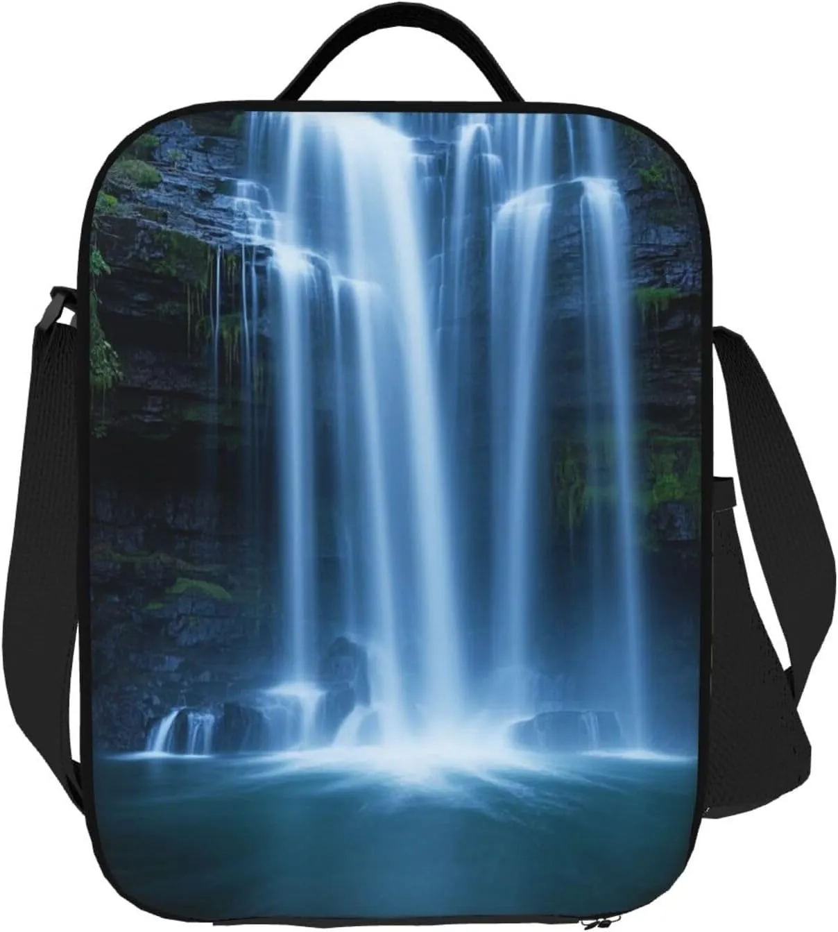 Insulated Lunch box for Men Women Reusable Lunch Bag Waterfall Flowing Down Cooler Tote Bags for Work Picnic