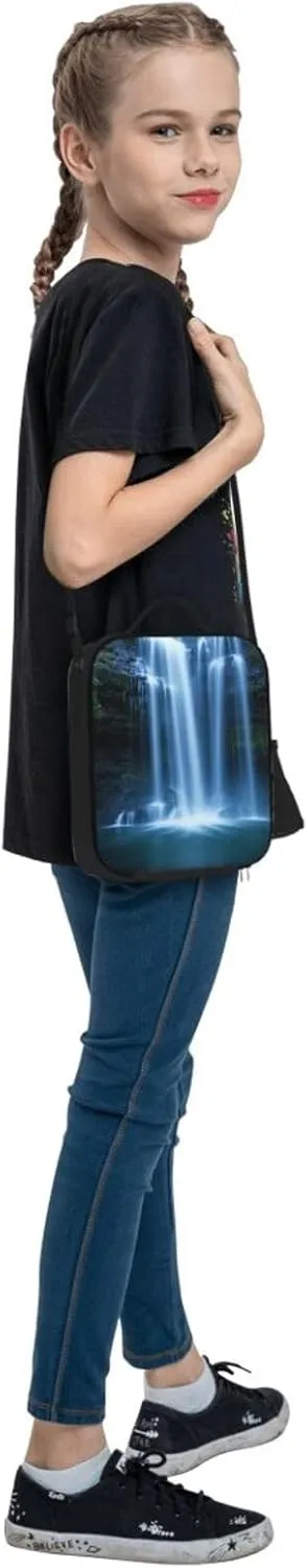 Insulated Lunch box for Men Women Reusable Lunch Bag Waterfall Flowing Down Cooler Tote Bags for Work Picnic
