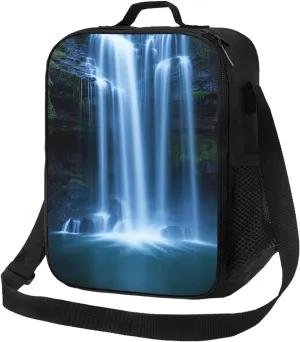 Insulated Lunch box for Men Women Reusable Lunch Bag Waterfall Flowing Down Cooler Tote Bags for Work Picnic