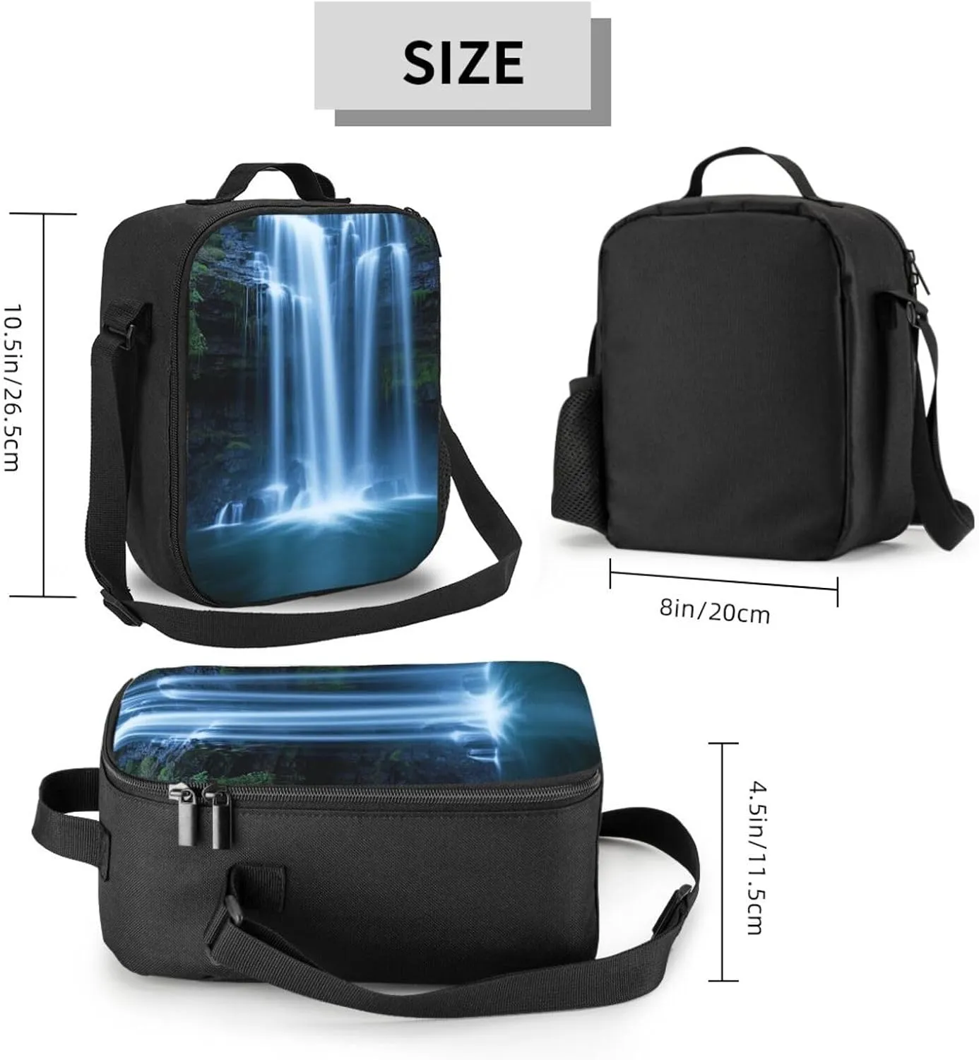Insulated Lunch box for Men Women Reusable Lunch Bag Waterfall Flowing Down Cooler Tote Bags for Work Picnic