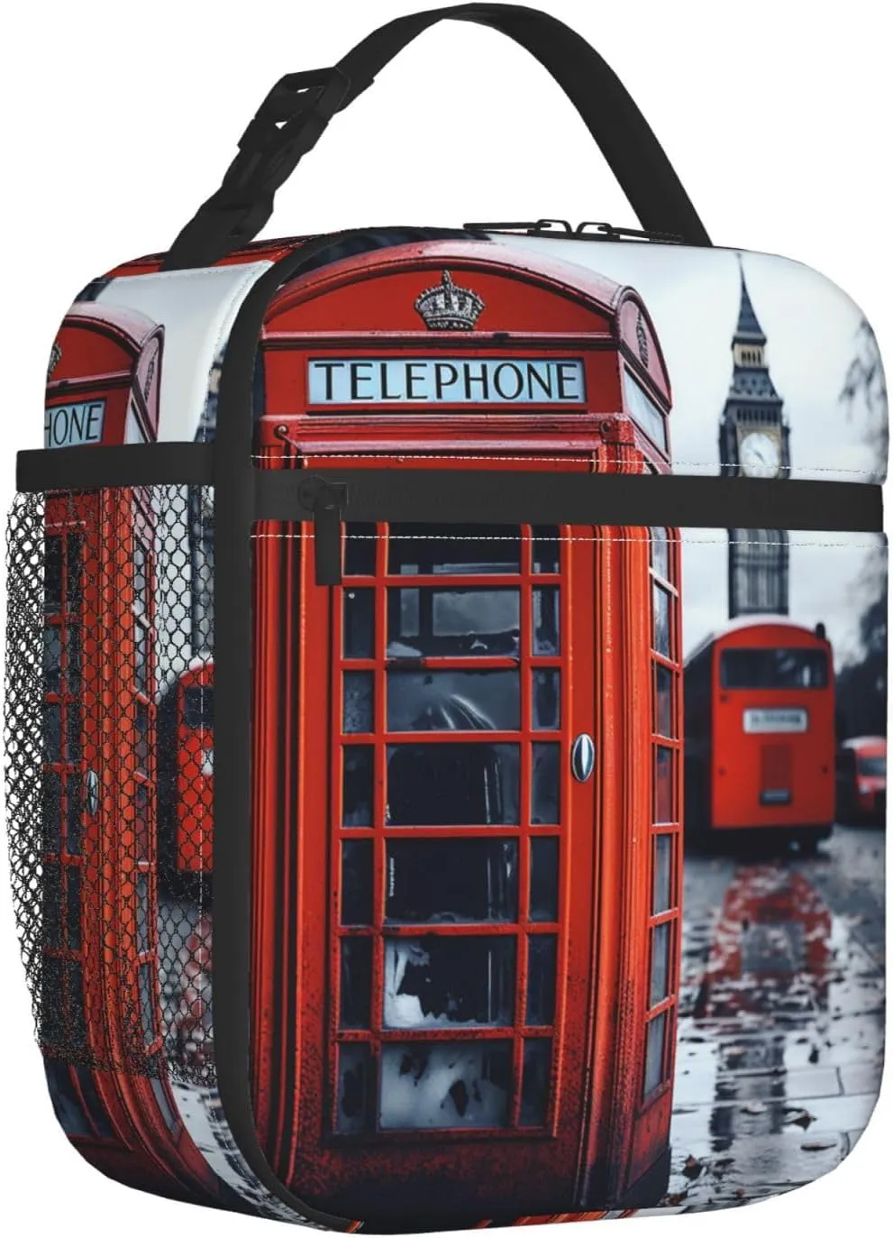 Insulated Lunchbox Reusable Cooler Bag England UK Retro London Telephone Lunch Bag Portable Lunch Tote Bag for Work Picnic