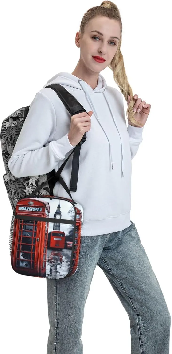Insulated Lunchbox Reusable Cooler Bag England UK Retro London Telephone Lunch Bag Portable Lunch Tote Bag for Work Picnic