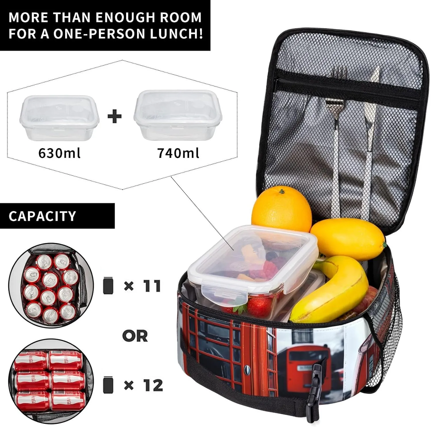 Insulated Lunchbox Reusable Cooler Bag England UK Retro London Telephone Lunch Bag Portable Lunch Tote Bag for Work Picnic
