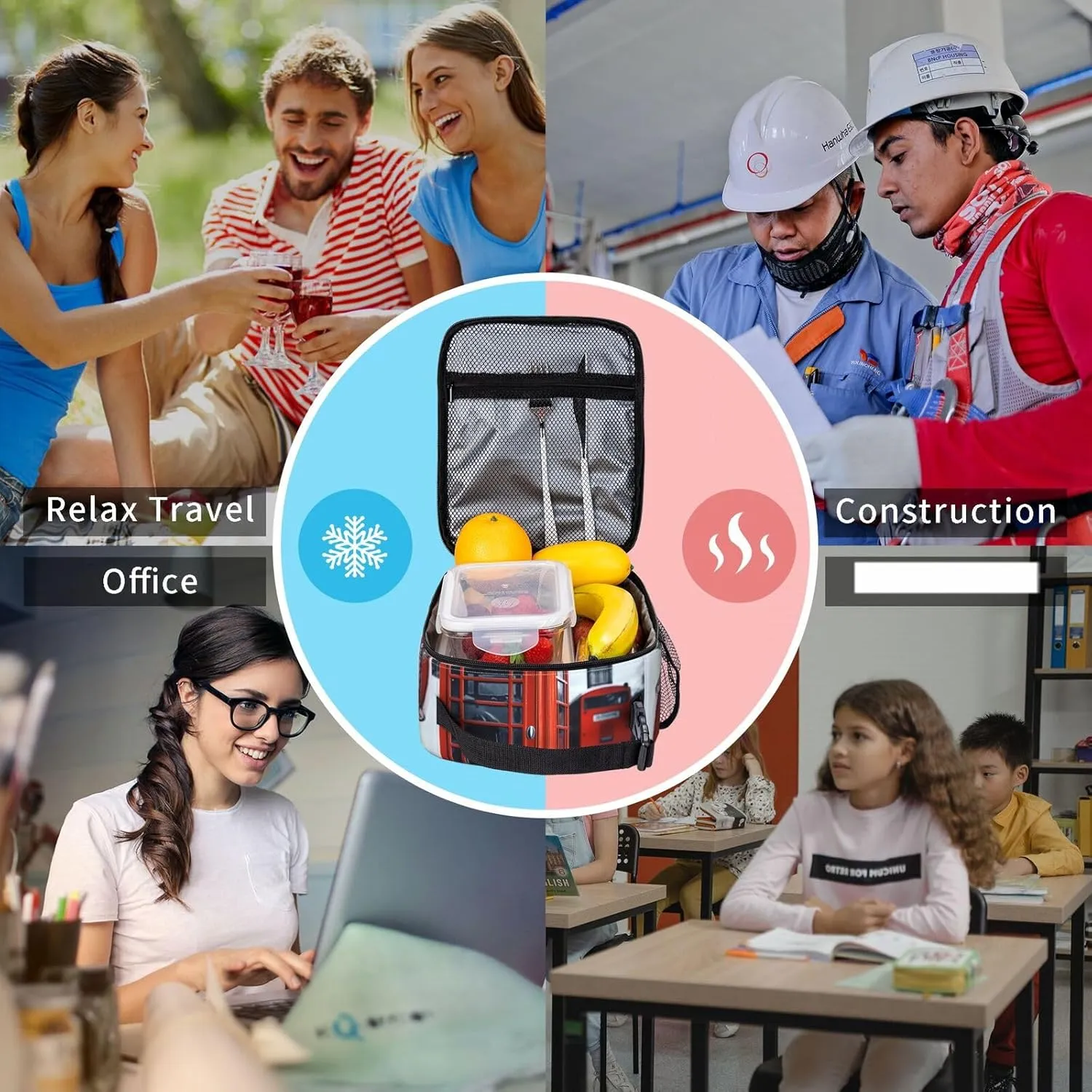 Insulated Lunchbox Reusable Cooler Bag England UK Retro London Telephone Lunch Bag Portable Lunch Tote Bag for Work Picnic