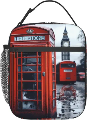 Insulated Lunchbox Reusable Cooler Bag England UK Retro London Telephone Lunch Bag Portable Lunch Tote Bag for Work Picnic