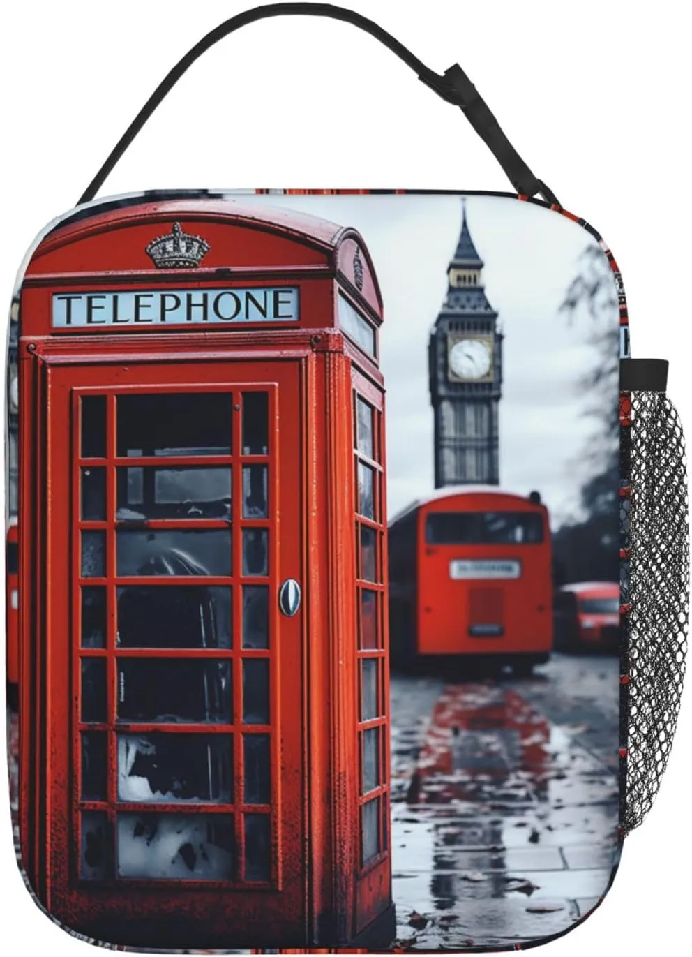 Insulated Lunchbox Reusable Cooler Bag England UK Retro London Telephone Lunch Bag Portable Lunch Tote Bag for Work Picnic