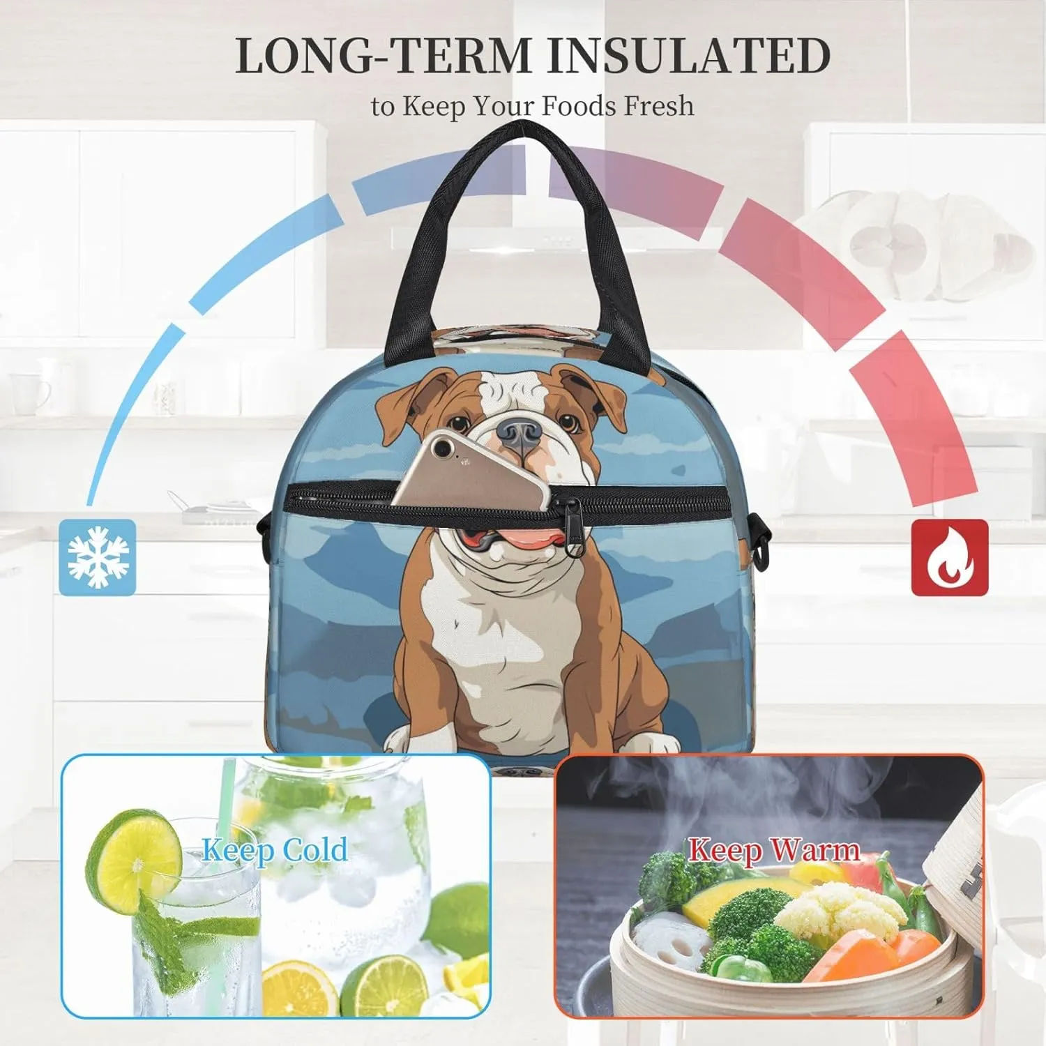 Insulated Lunchbox Reusable Cooler Bag English bulldog seamless illustration Lunch Bag Portable Lunch Tote Bag for Work Picnic