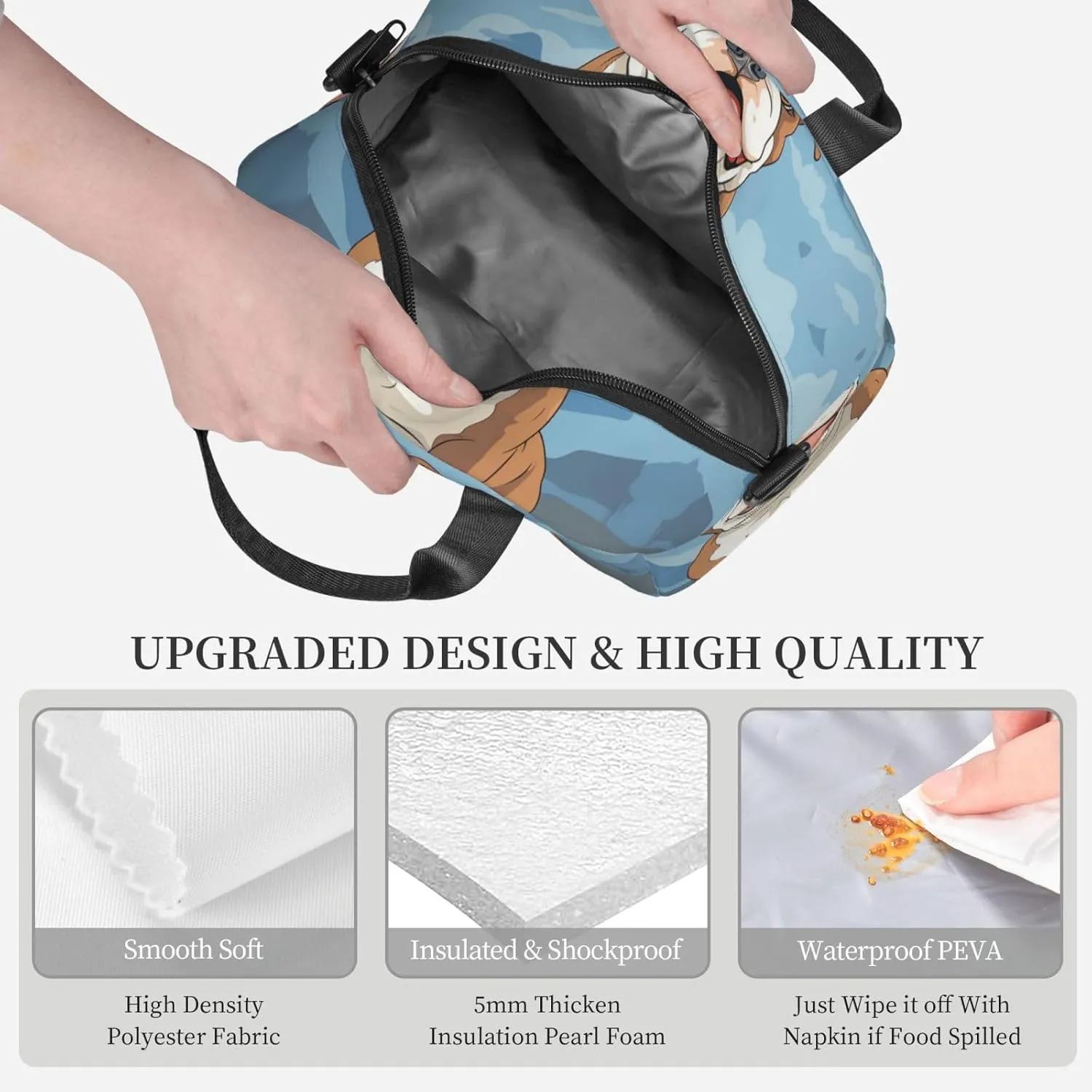 Insulated Lunchbox Reusable Cooler Bag English bulldog seamless illustration Lunch Bag Portable Lunch Tote Bag for Work Picnic