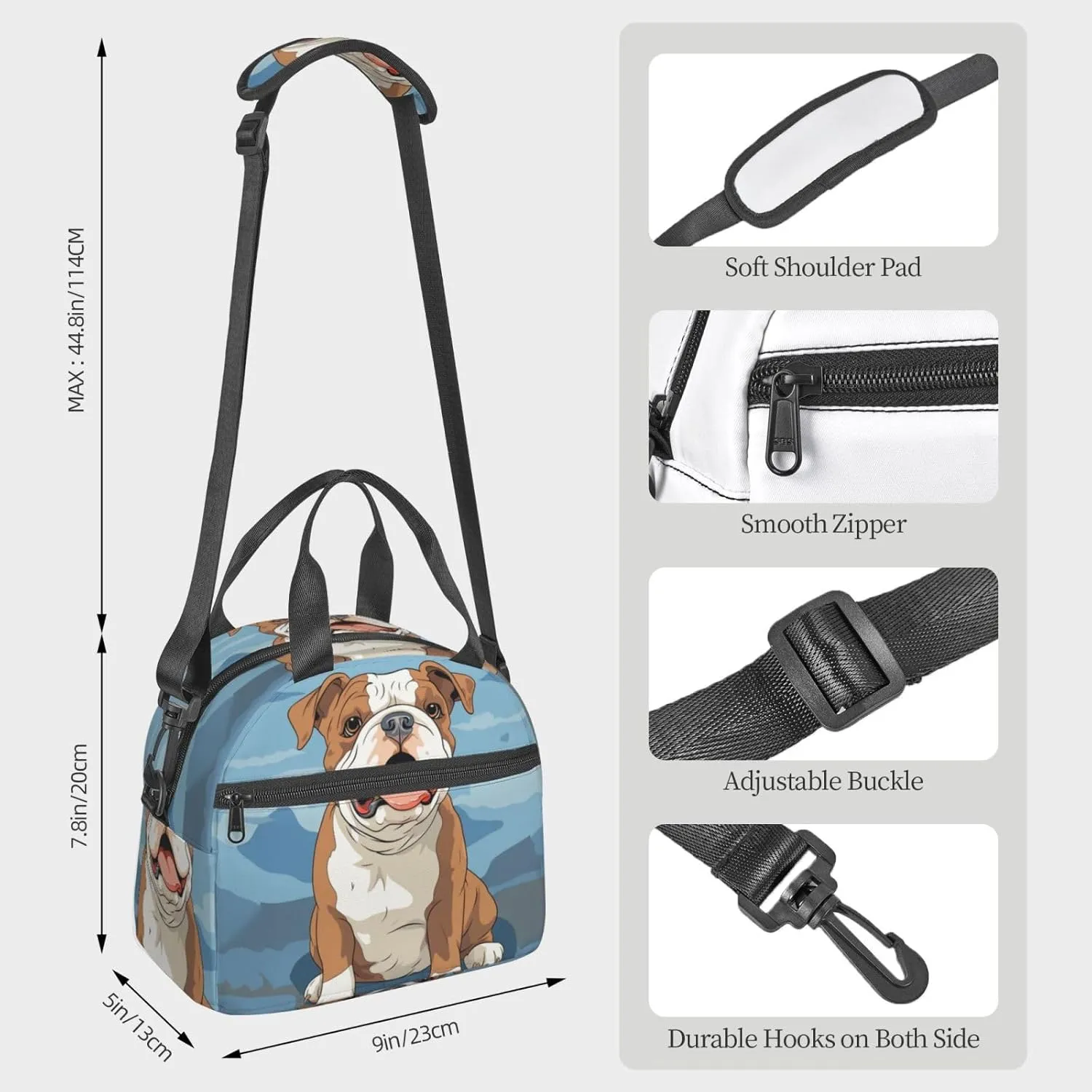 Insulated Lunchbox Reusable Cooler Bag English bulldog seamless illustration Lunch Bag Portable Lunch Tote Bag for Work Picnic