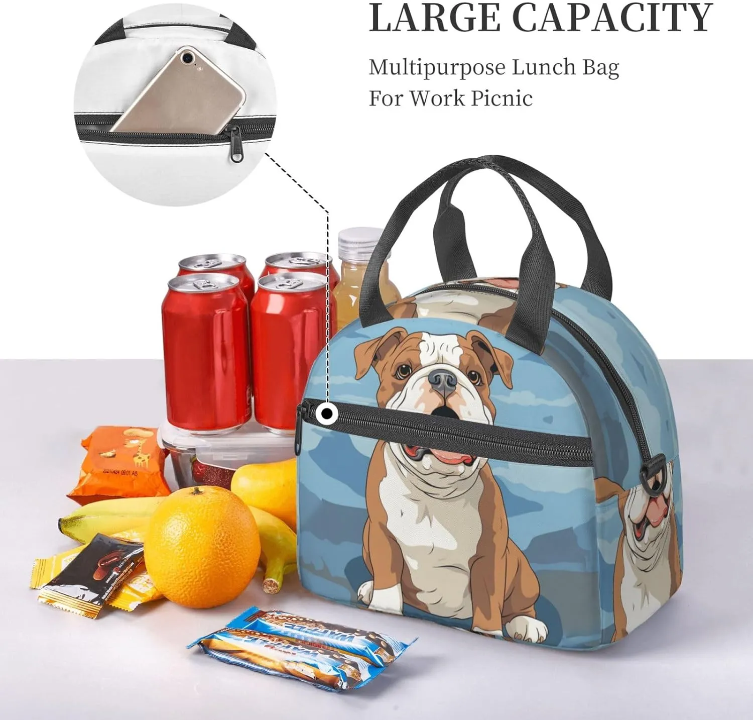 Insulated Lunchbox Reusable Cooler Bag English bulldog seamless illustration Lunch Bag Portable Lunch Tote Bag for Work Picnic