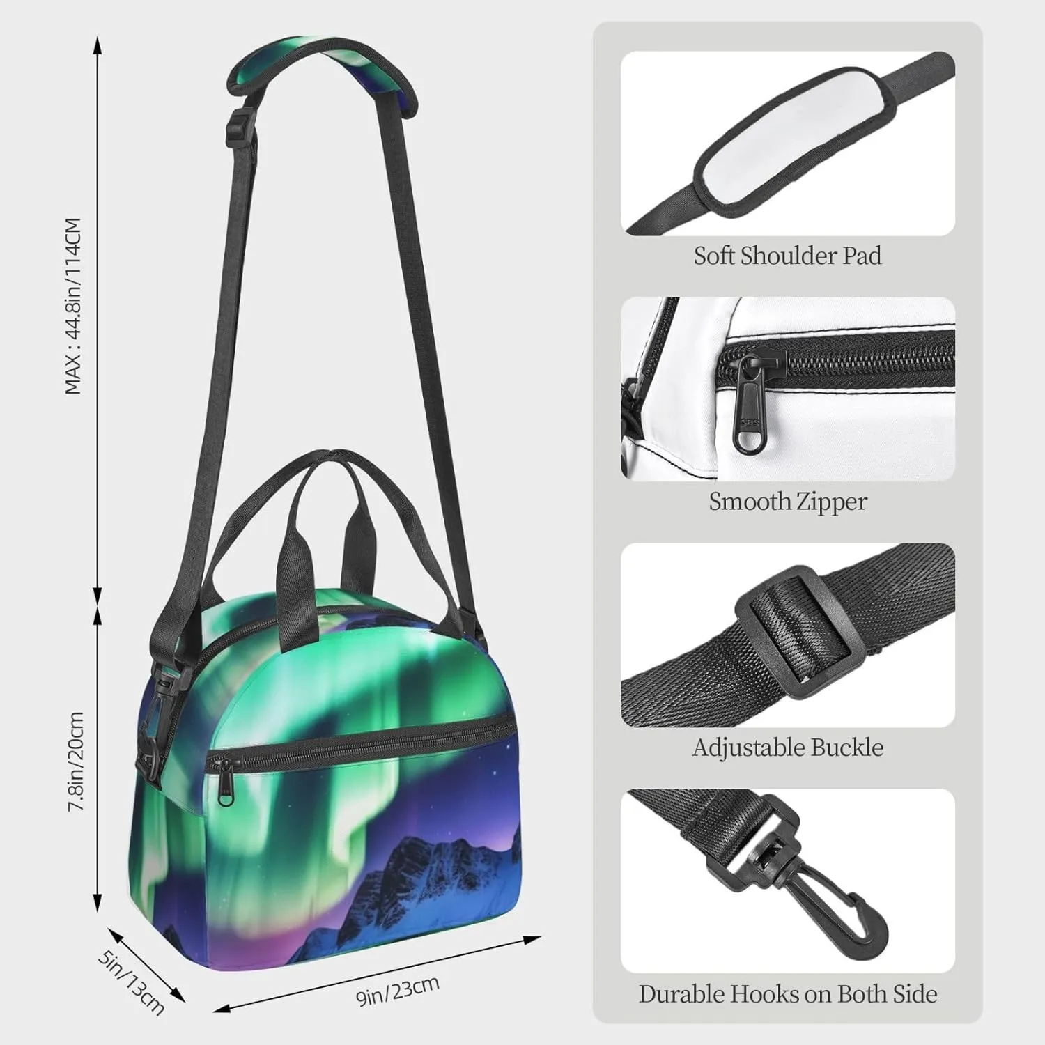 Insulated Lunchbox Reusable Cooler Bag Northern Lights Lunch Bag Portable Lunch Tote Bag for Work Picnic