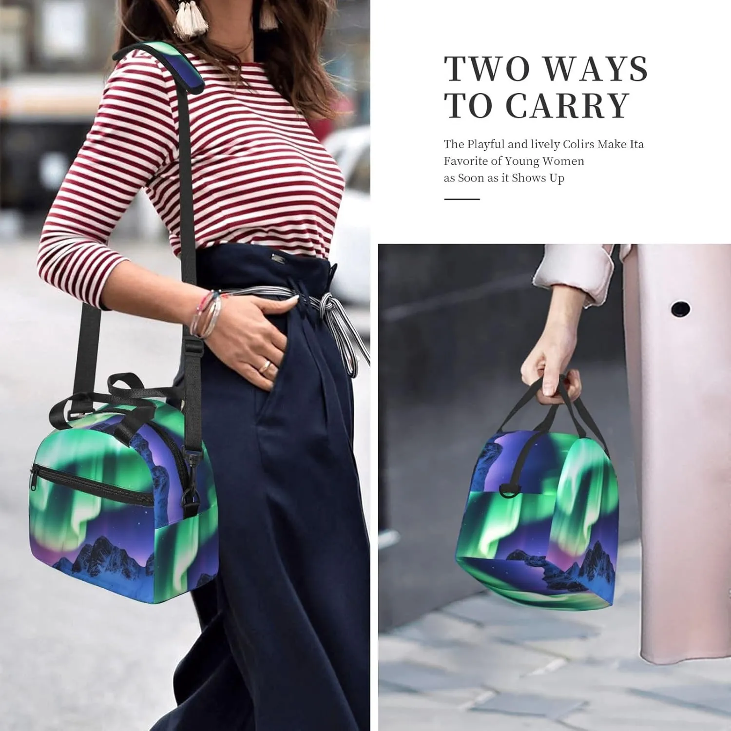 Insulated Lunchbox Reusable Cooler Bag Northern Lights Lunch Bag Portable Lunch Tote Bag for Work Picnic
