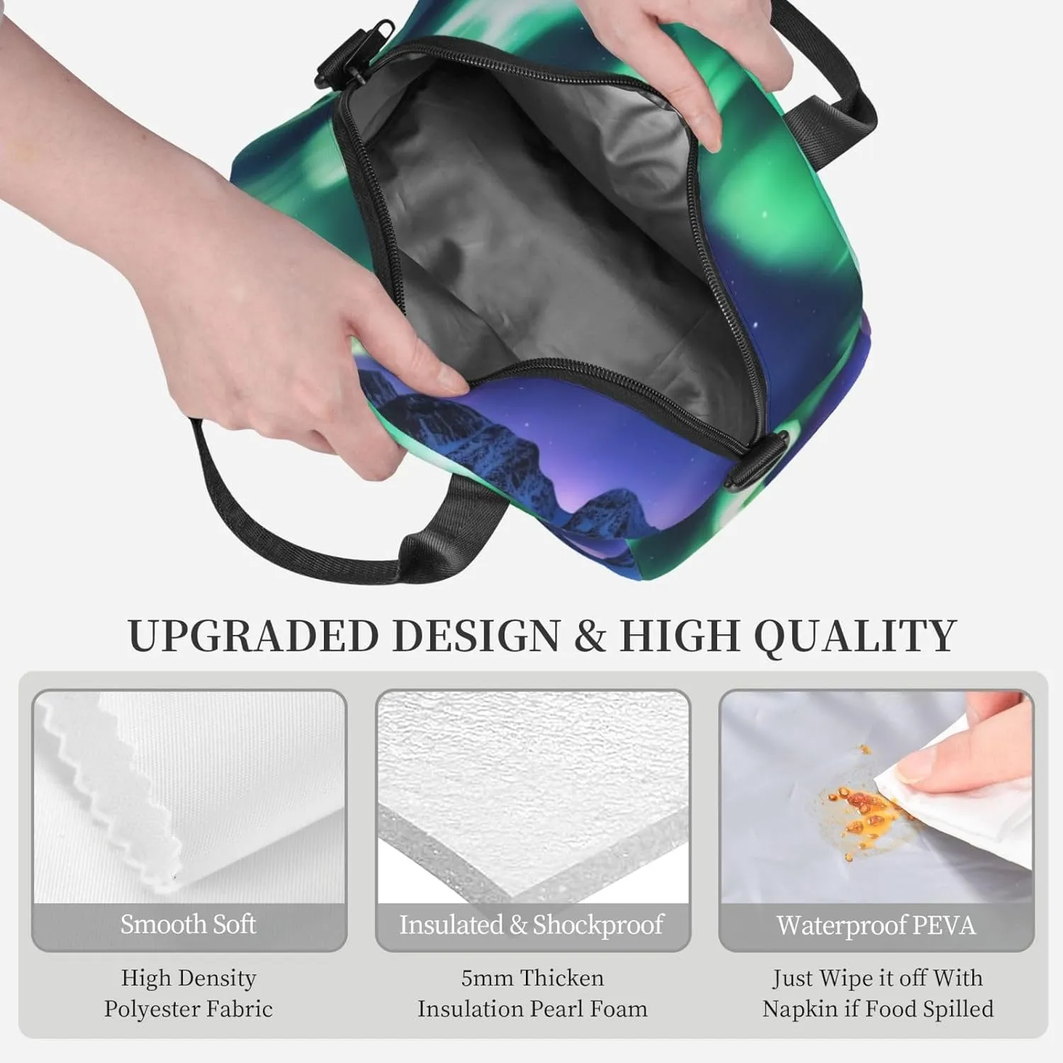 Insulated Lunchbox Reusable Cooler Bag Northern Lights Lunch Bag Portable Lunch Tote Bag for Work Picnic
