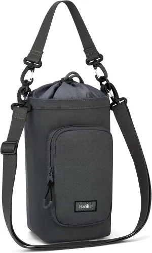 Insulated Water Bottle Carrier Bag with Strap Phone Pocket for 25/32/40/64/128 oz Tumbler Cup, Water Bottle Holder