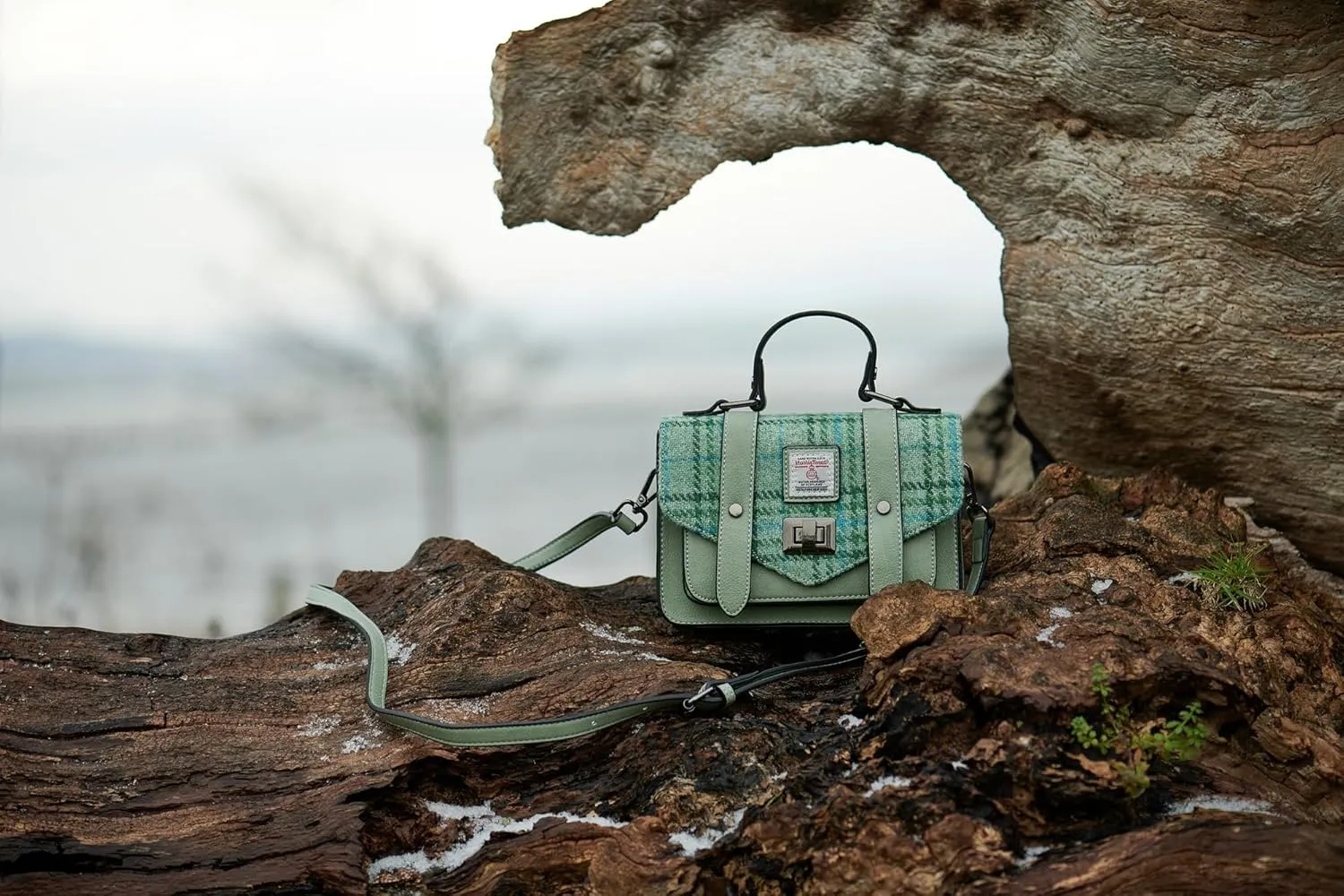 Islander Harris Tweed Mini Satchel, Handbag for Women, Flap and Microfiber Leather