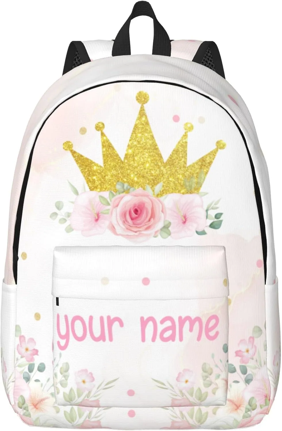 J&SBGFT Personalized Backpack for Girls,Custom Backpacks with Name,Customized School Bag for Kids Girl,Crown Book Bags for Student Back to School Travel Picnic 15in