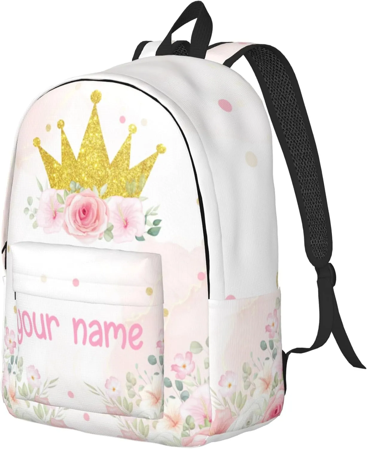 J&SBGFT Personalized Backpack for Girls,Custom Backpacks with Name,Customized School Bag for Kids Girl,Crown Book Bags for Student Back to School Travel Picnic 15in