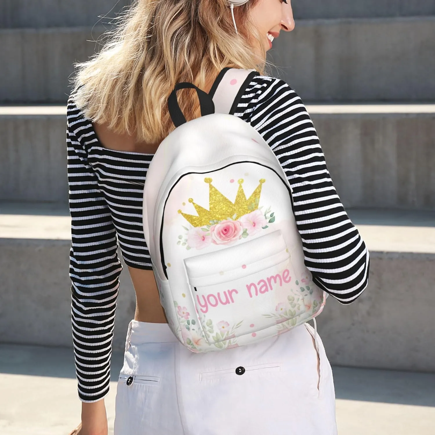 J&SBGFT Personalized Backpack for Girls,Custom Backpacks with Name,Customized School Bag for Kids Girl,Crown Book Bags for Student Back to School Travel Picnic 15in