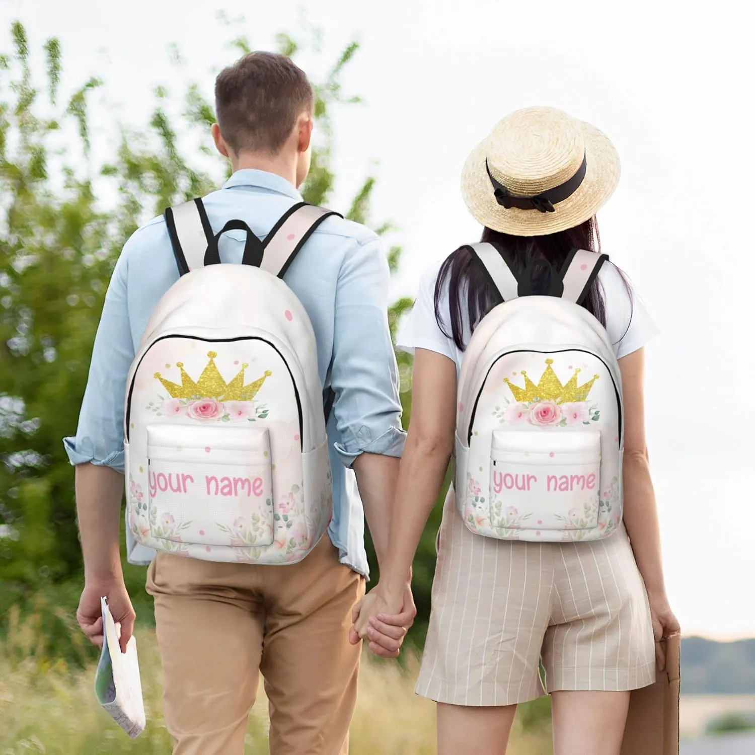 J&SBGFT Personalized Backpack for Girls,Custom Backpacks with Name,Customized School Bag for Kids Girl,Crown Book Bags for Student Back to School Travel Picnic 15in
