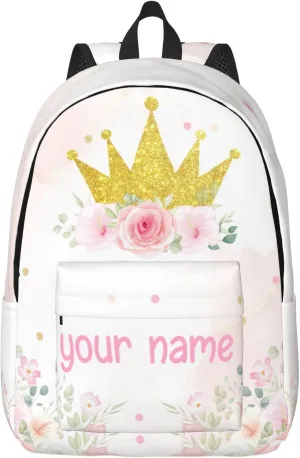 J&SBGFT Personalized Backpack for Girls,Custom Backpacks with Name,Customized School Bag for Kids Girl,Crown Book Bags for Student Back to School Travel Picnic 15in
