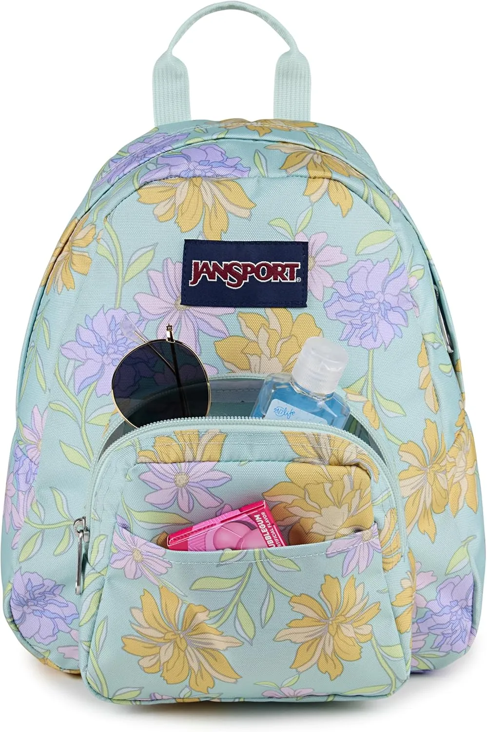 JanSport Half Pint Mini Backpack, 10.2 L - Durable Mini Bag Purse with Adjustable Shoulder Straps, Single Main Compartment, Zippered Stash Pocket, Faded Floral Fresh Mint
