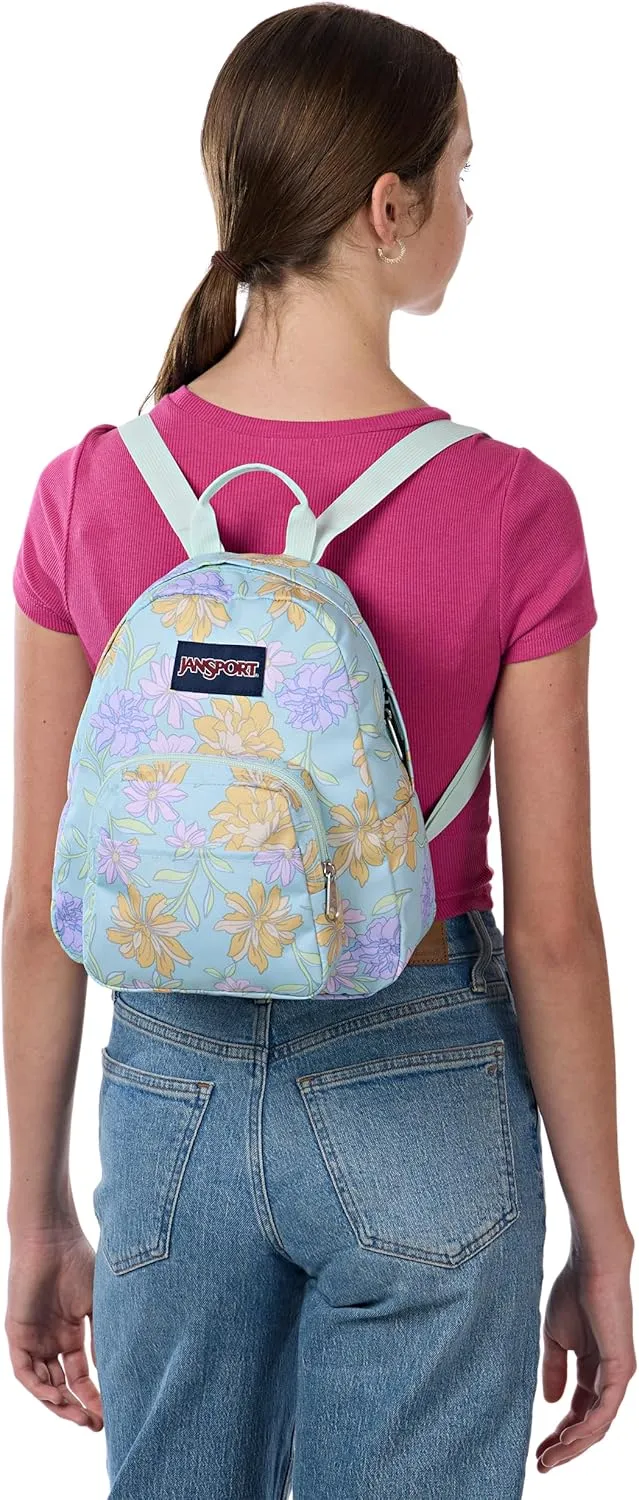 JanSport Half Pint Mini Backpack, 10.2 L - Durable Mini Bag Purse with Adjustable Shoulder Straps, Single Main Compartment, Zippered Stash Pocket, Faded Floral Fresh Mint