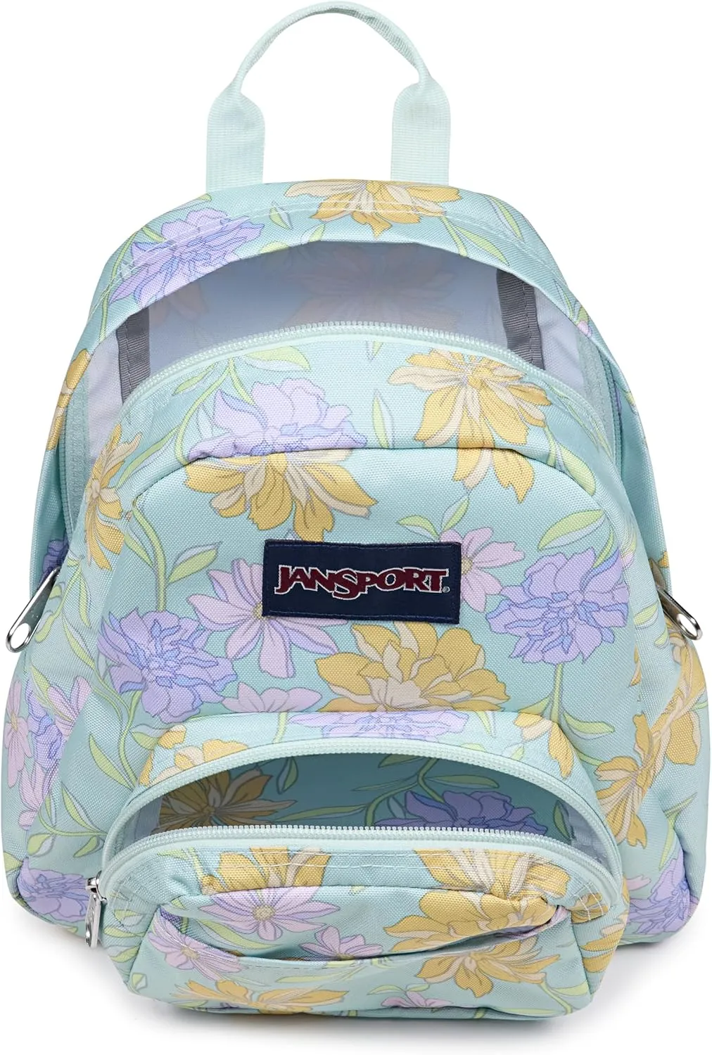 JanSport Half Pint Mini Backpack, 10.2 L - Durable Mini Bag Purse with Adjustable Shoulder Straps, Single Main Compartment, Zippered Stash Pocket, Faded Floral Fresh Mint