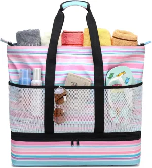 JIANYA Beach Bag Women Waterproof Sandproof Beach Tote Bags with Cooler Top Zipper Large Totes for Pool Travel Daily