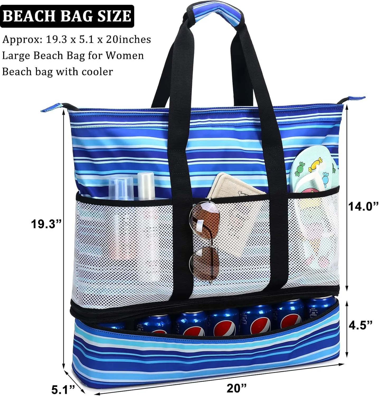 JIANYA Beach Bag Women Waterproof Sandproof Beach Tote Bags with Cooler Top Zipper Large Totes for Pool Travel Daily