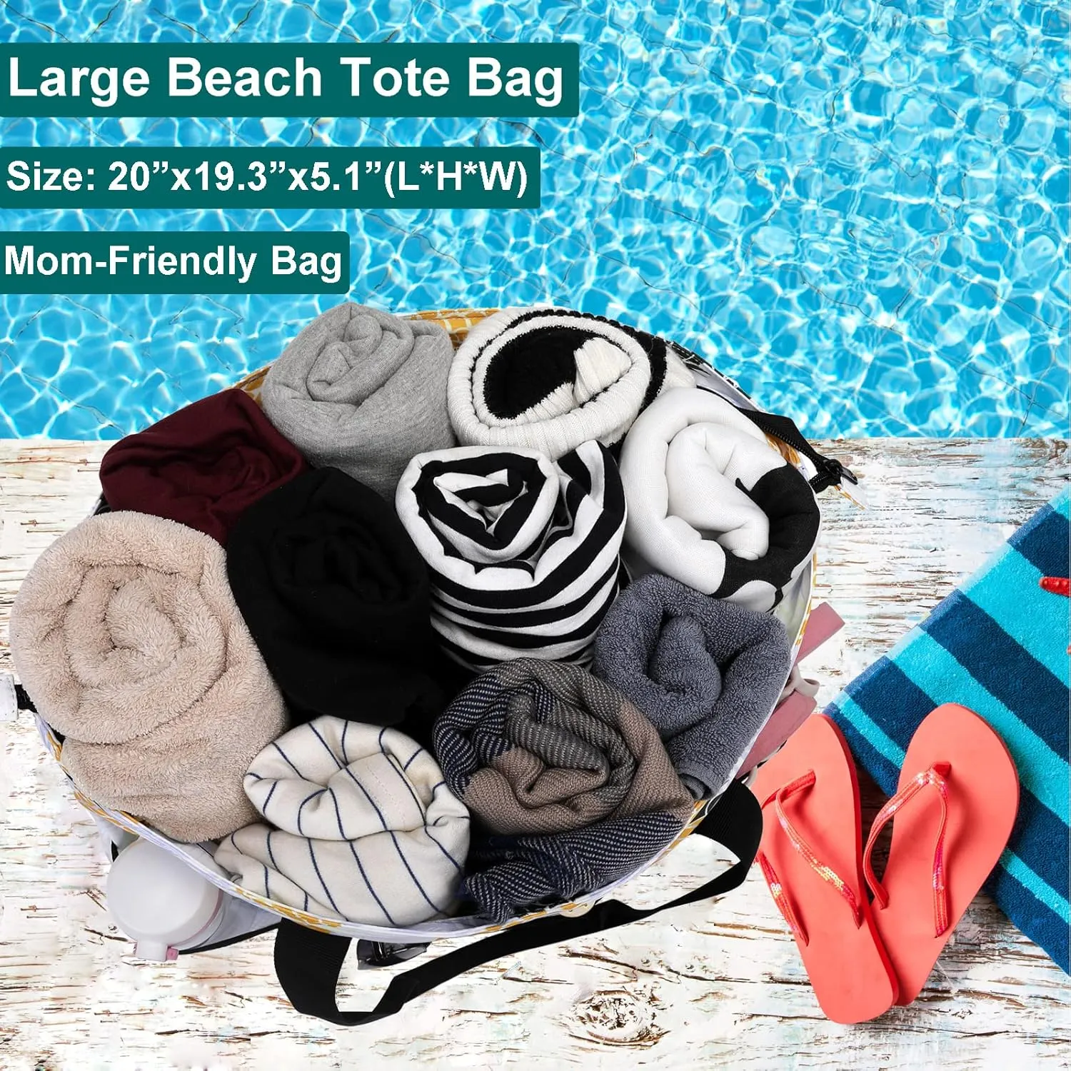 JIANYA Beach Bag Women Waterproof Sandproof Beach Tote Bags with Cooler Top Zipper Large Totes for Pool Travel Daily