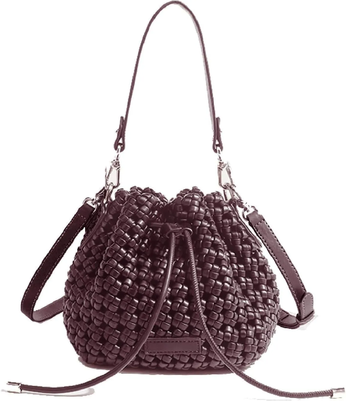 JINMANXUE Fashion Hollow Bucket Tote Bag For Women, Crossbody Female Handbag Woven Silk bag Leisure Leather Shoulder Bag