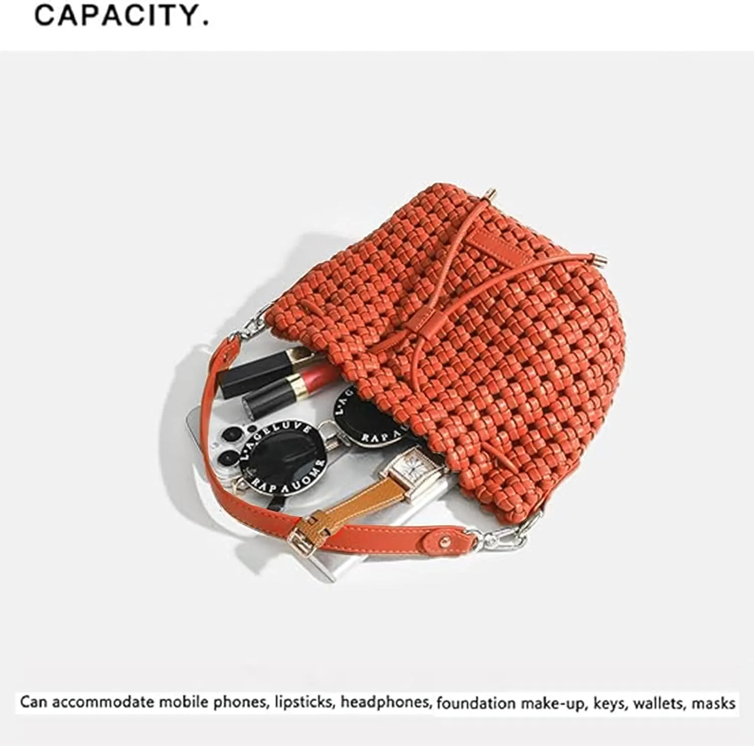 JINMANXUE Fashion Hollow Bucket Tote Bag For Women, Crossbody Female Handbag Woven Silk bag Leisure Leather Shoulder Bag