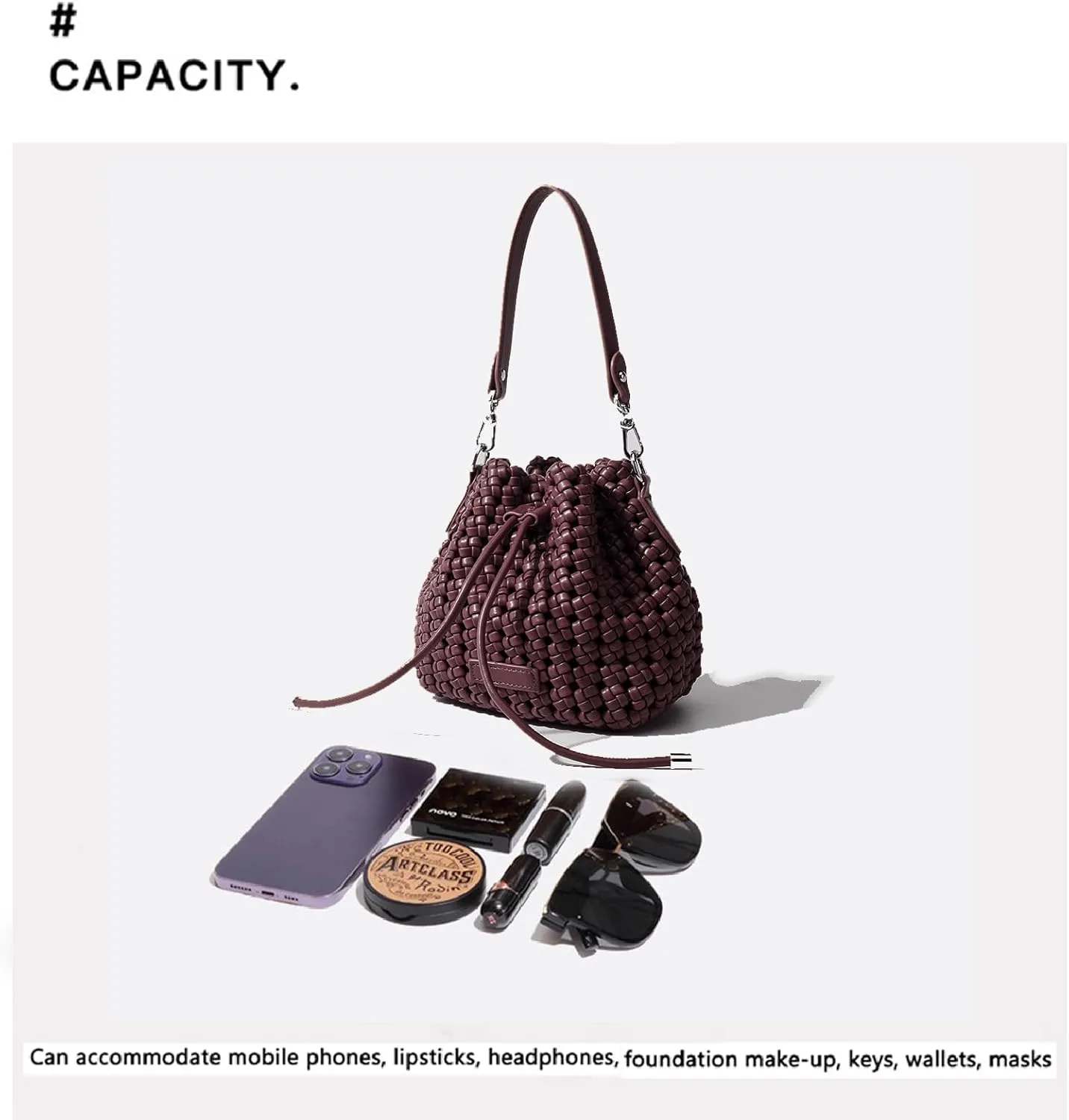 JINMANXUE Fashion Hollow Bucket Tote Bag For Women, Crossbody Female Handbag Woven Silk bag Leisure Leather Shoulder Bag