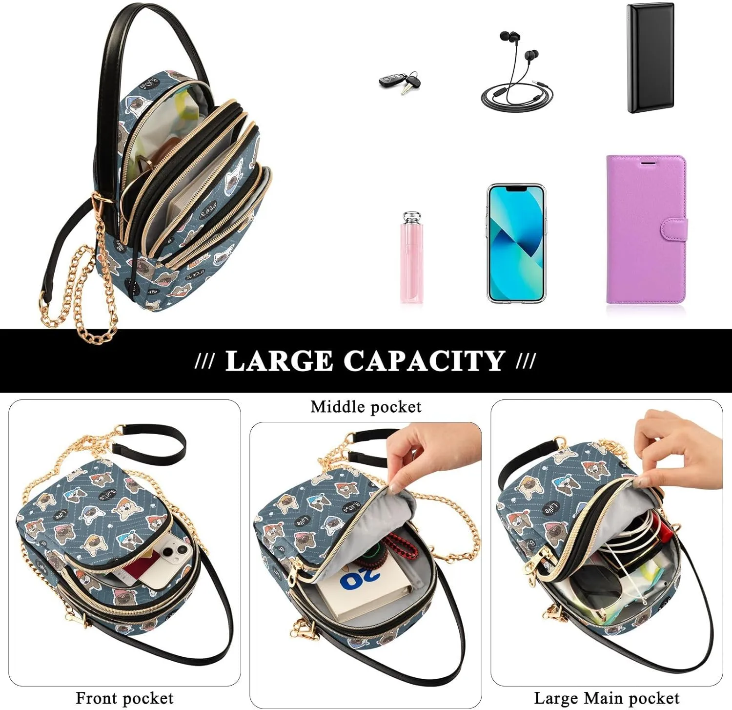 JIPONI Crossbody Bag for Women, Small Cell Phone Bag Shoulder Handbags Purse with Leather Strap