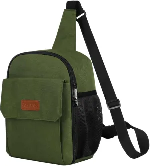 Joymee Sling Lunch Box Lunch Bag for Women Men Adult Portable Leakproof Reusable Insulated-Crossbody Lunchbox small Cooler with Shoulder Strap Side Pockets Front Pocket for Work Travel - Olive Green