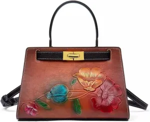 JSEIAJB Vintage Elegant Women's Bag Floral Handbag Hand Embossed Large Capacity Shoulder Bag