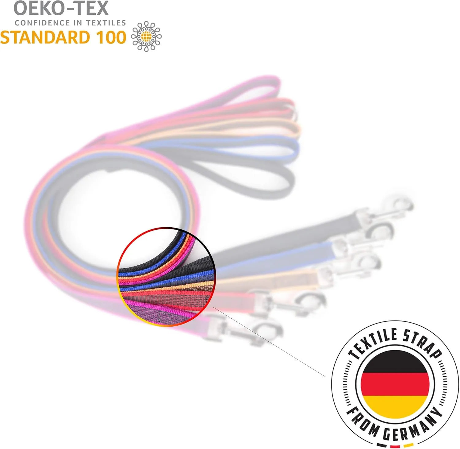 Julius-K9 Color & Gray Super-Grip Leash with Handle and O-Ring, 20 mm x 1.2 m, Neon-Gray, 110 g